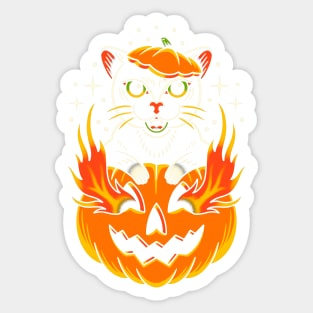 Traditional Cat with Pumpkin Tattoo Piece Sticker